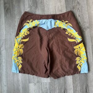 Body Glove Y2K Brown Floral Board Shorts Men's 34 Surf Swim Trunks